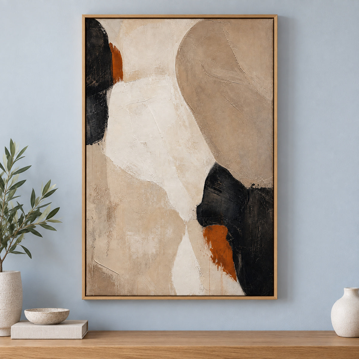 Neutral Abstract Layered Stone Blocks Canvas Wall Art | brown_independent_close