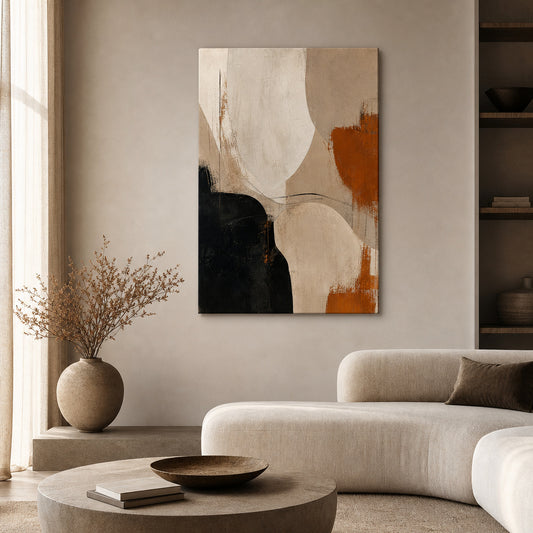 Neutral Abstract Black Taupe Anchor Canvas Wall Art — room scene