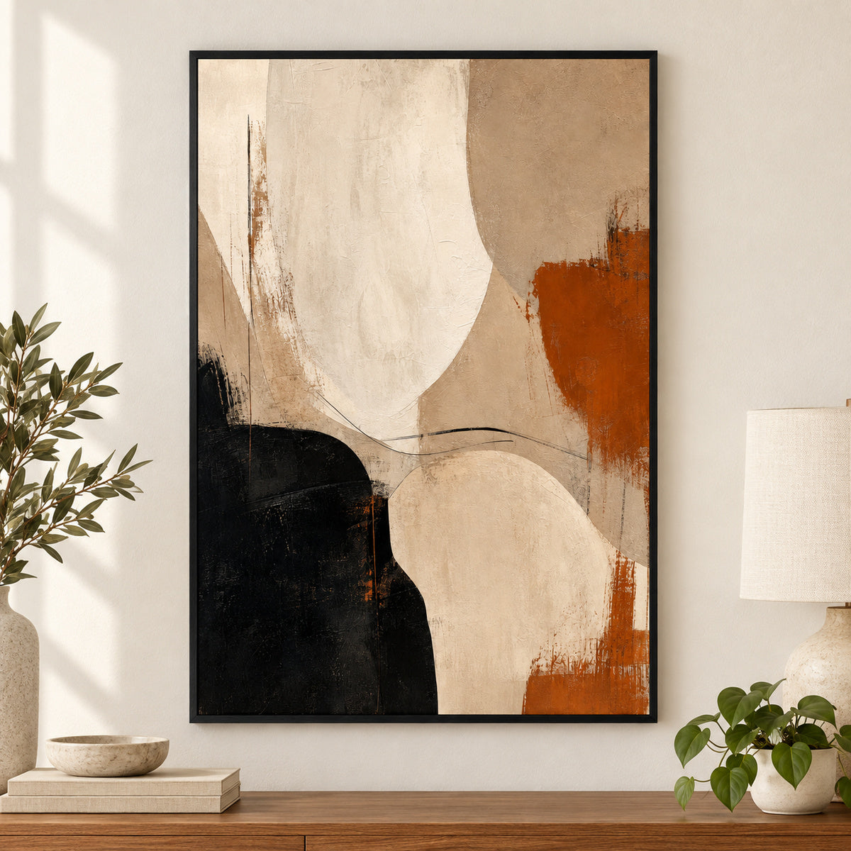 Neutral Abstract Black Taupe Anchor Canvas Wall Art | black_independent_close