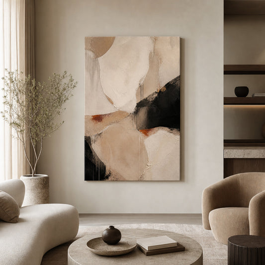 Neutral Abstract Ivory Sand Flow Canvas Wall Art — room scene