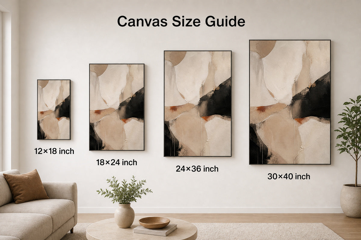 Neutral Abstract Ivory Sand Flow Canvas Wall Art - 08_size_comparison