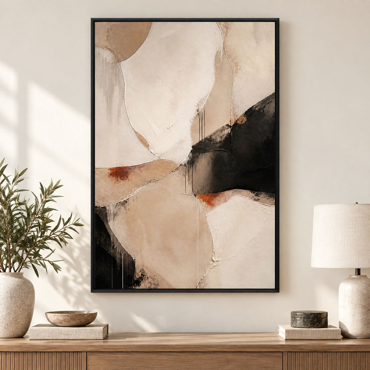 Neutral Abstract Ivory Sand Flow Canvas Wall Art | black_independent_close