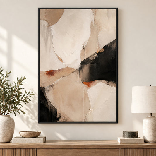 Neutral Abstract Ivory Sand Flow Canvas Wall Art | black_independent_close