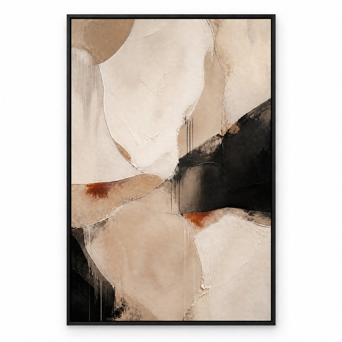 Neutral Abstract Ivory Sand Flow Canvas Wall Art | black_sku