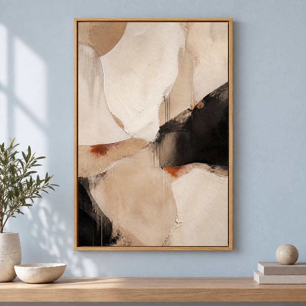 Neutral Abstract Ivory Sand Flow Canvas Wall Art | brown_independent_close