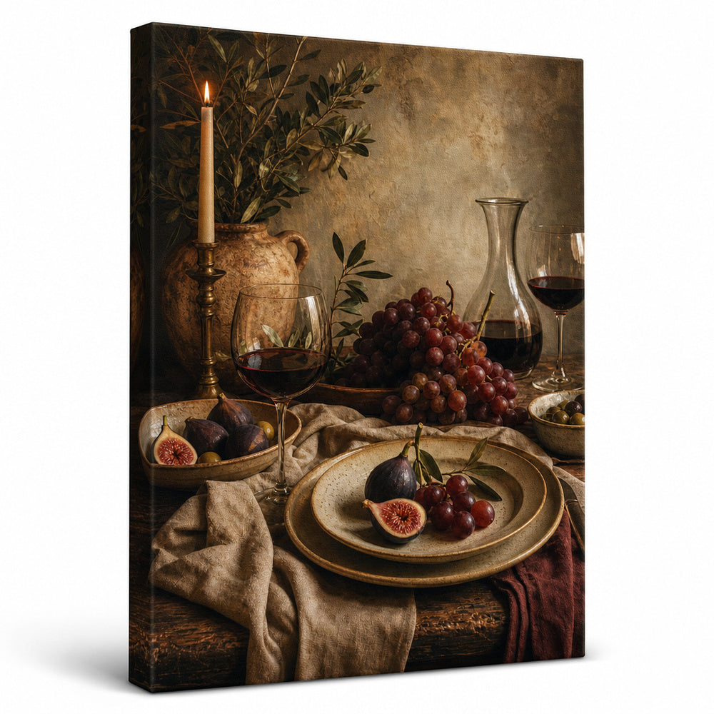 Warm Dining Room Still Life Canvas Wall Art - 01_main_white_left_wrap