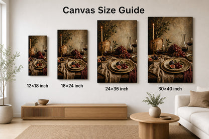Warm Dining Room Still Life Canvas Wall Art - 08_size_comparison