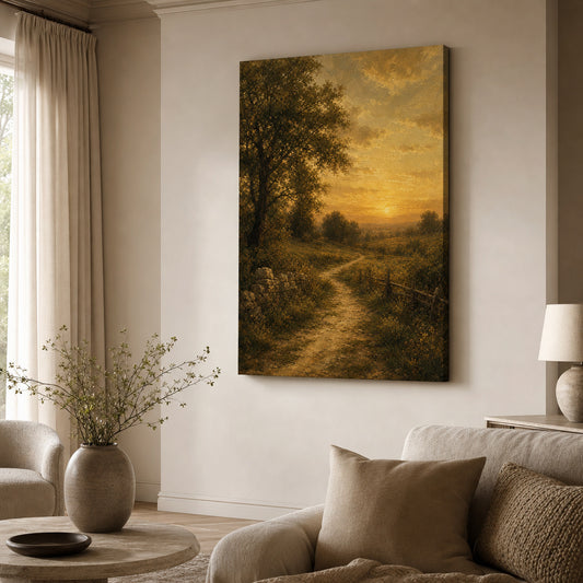 Vintage Countryside Landscape Canvas Wall Art — room scene