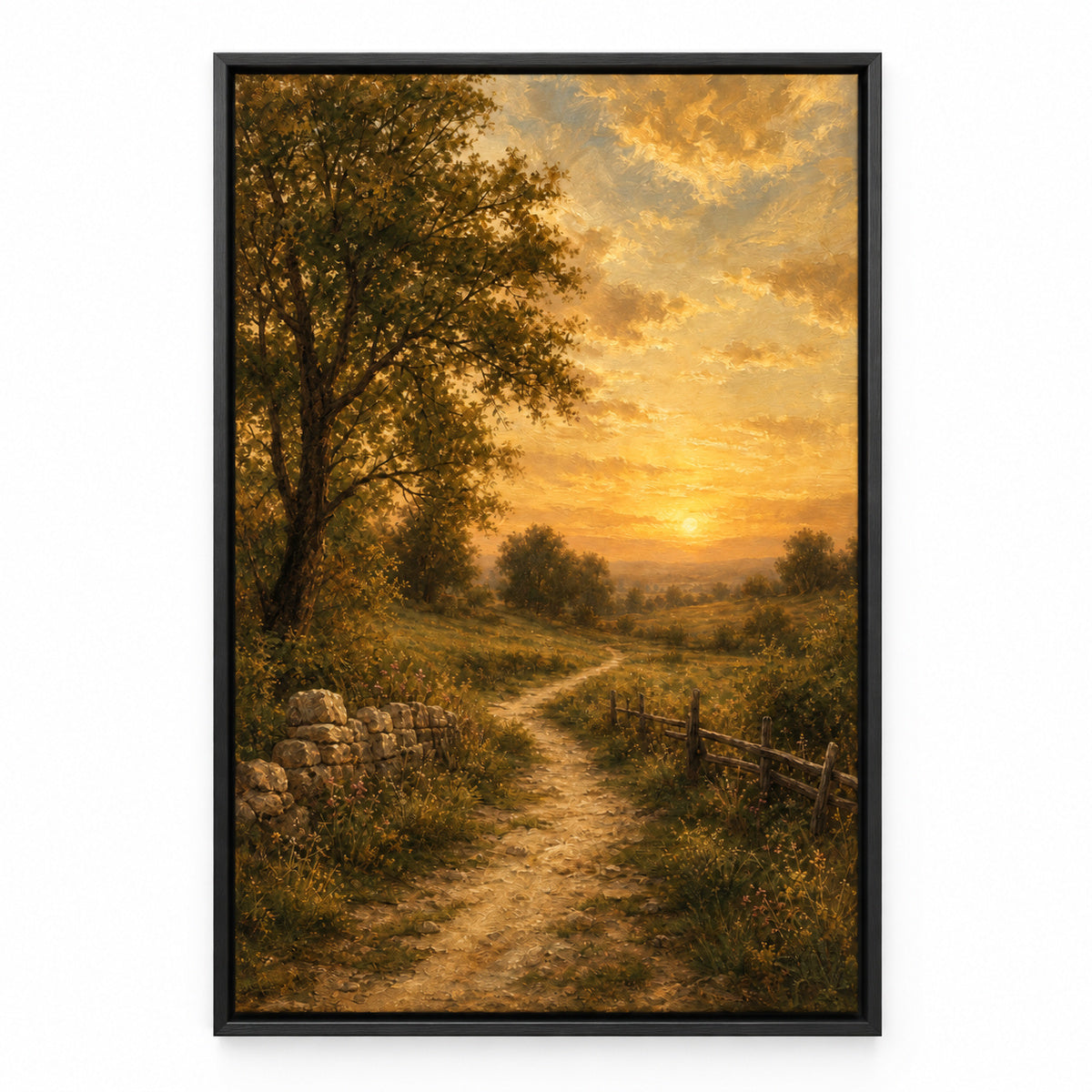 Vintage Countryside Landscape Canvas Wall Art | black_sku