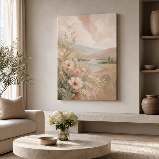 Soft Neutral Bedroom Canvas Wall Art — room scene