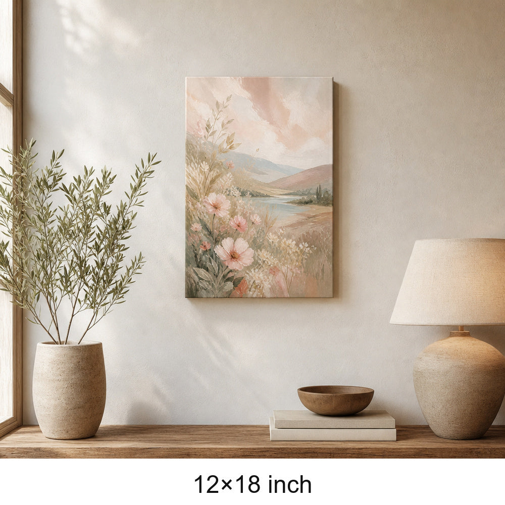 Soft Neutral Bedroom Canvas Wall Art — 12×18 room mockup