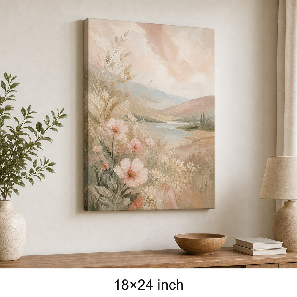 Soft Neutral Bedroom Canvas Wall Art — 18×24 room mockup