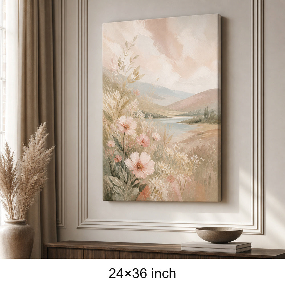 Soft Neutral Bedroom Canvas Wall Art — 24×36 room mockup