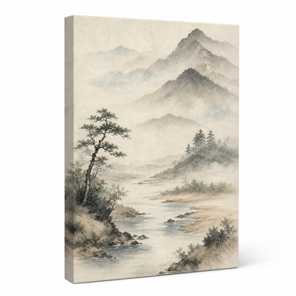 Japanese Zen Mountain Canvas Wall Art - 01_main_white_left_wrap