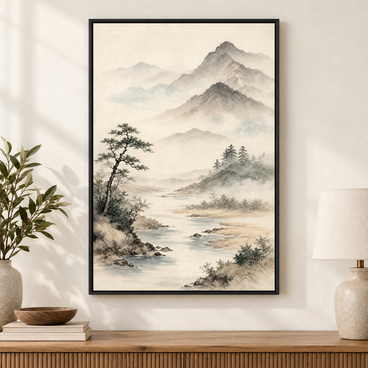 Japanese Zen Mountain Canvas Wall Art | black_independent_close