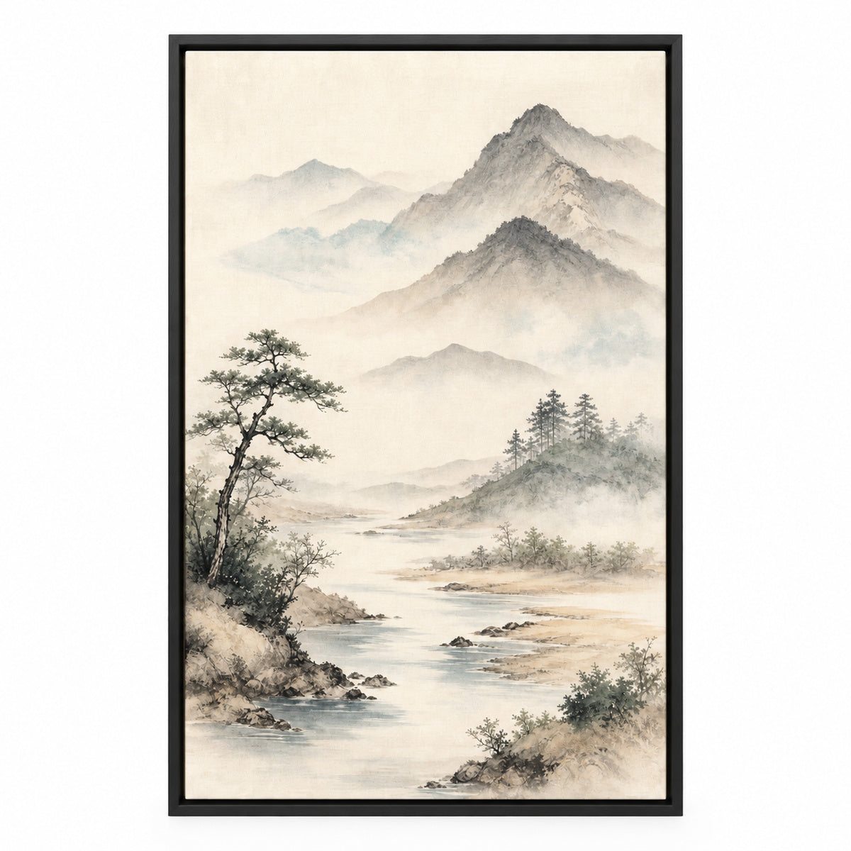Japanese Zen Mountain Canvas Wall Art | black_sku