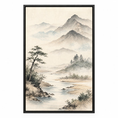 Japanese Zen Mountain Canvas Wall Art | black_sku