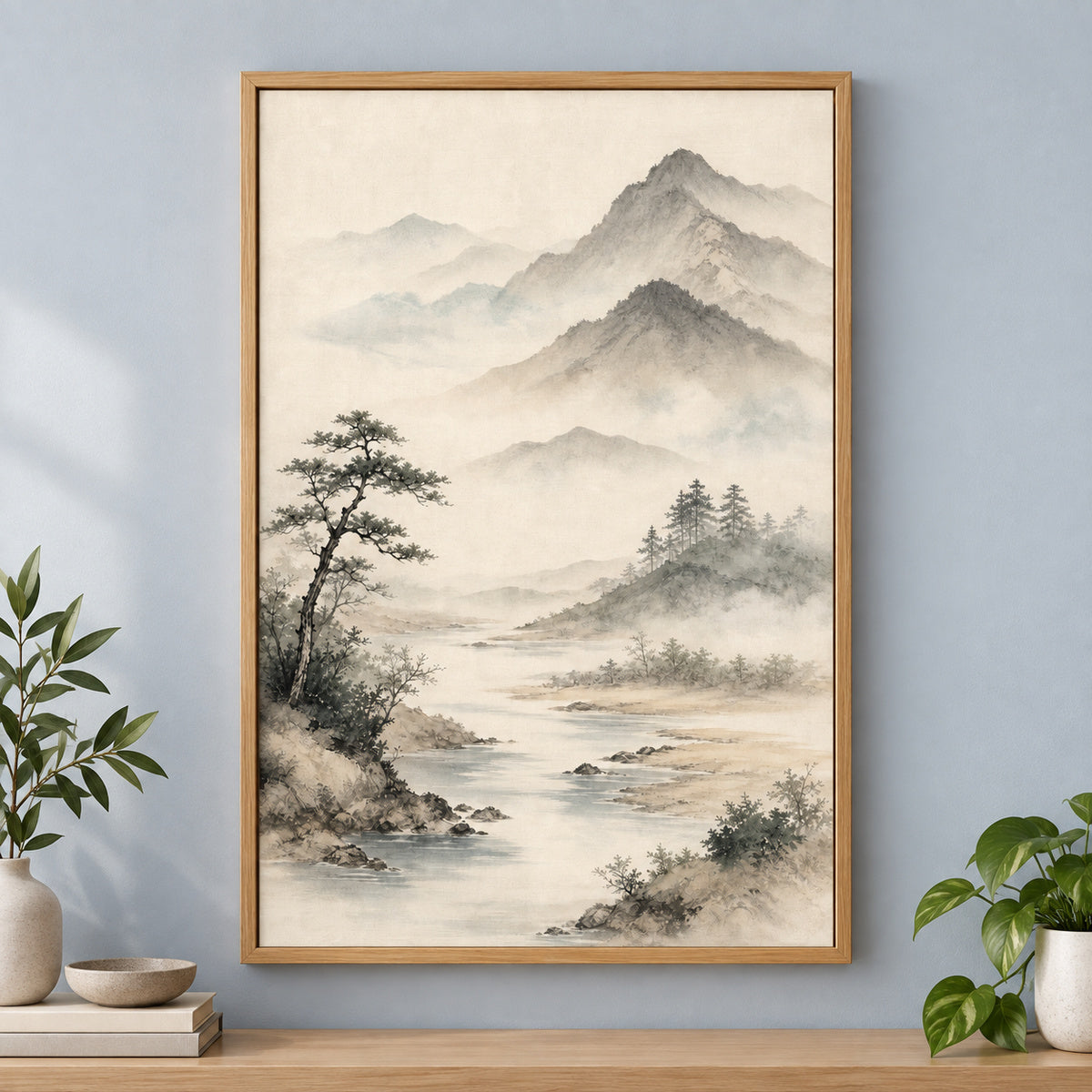 Japanese Zen Mountain Canvas Wall Art | brown_independent_close