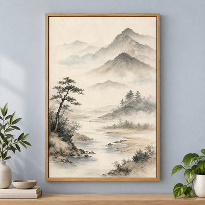 Japanese Zen Mountain Canvas Wall Art | brown_independent_close