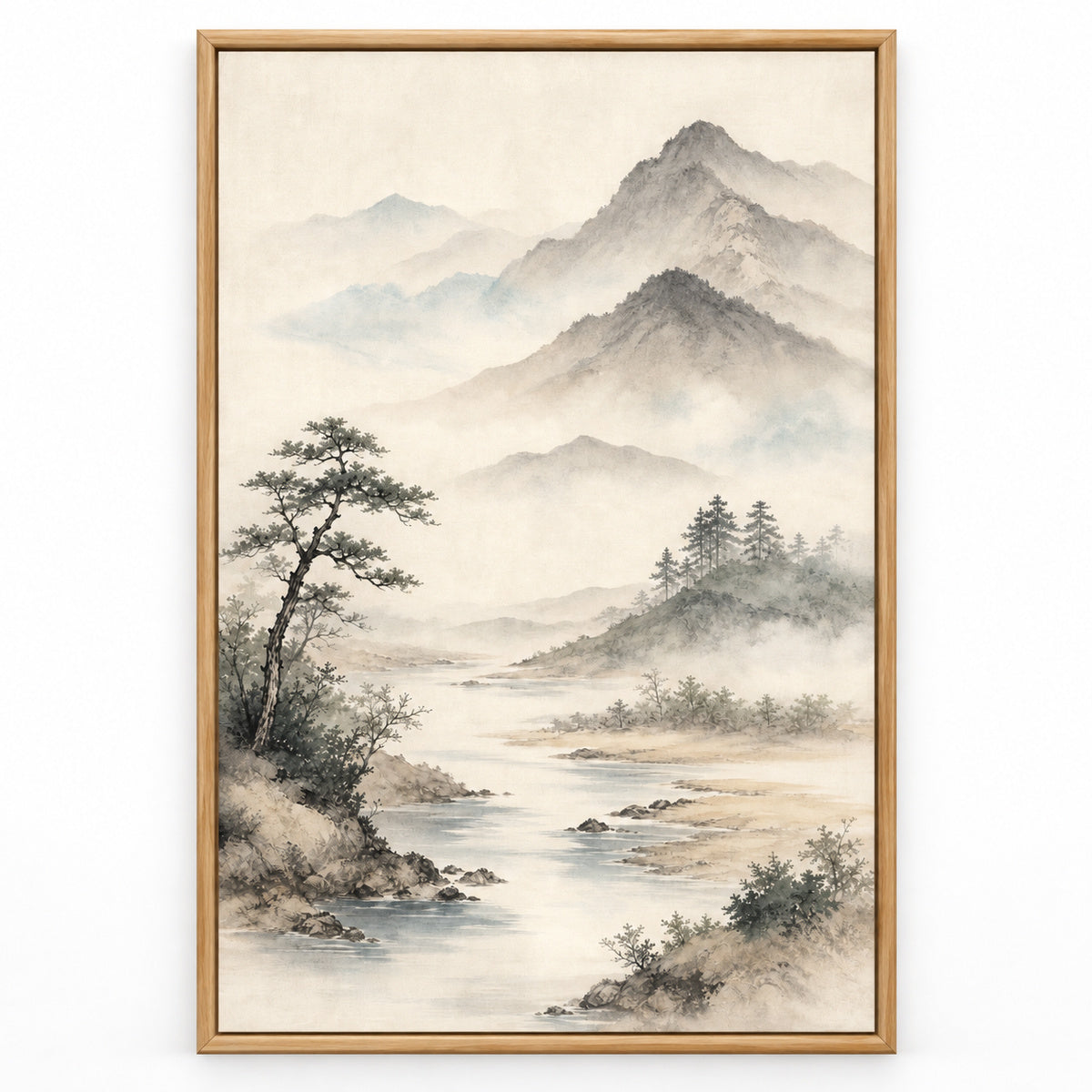 Japanese Zen Mountain Canvas Wall Art | brown_sku