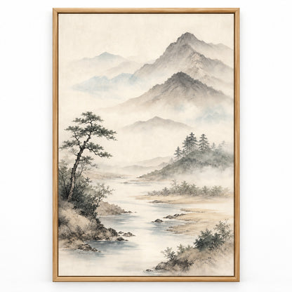 Japanese Zen Mountain Canvas Wall Art | brown_sku