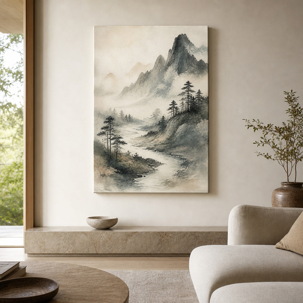 Japanese Misty River Zen Canvas Wall Art - 02_wall_scene