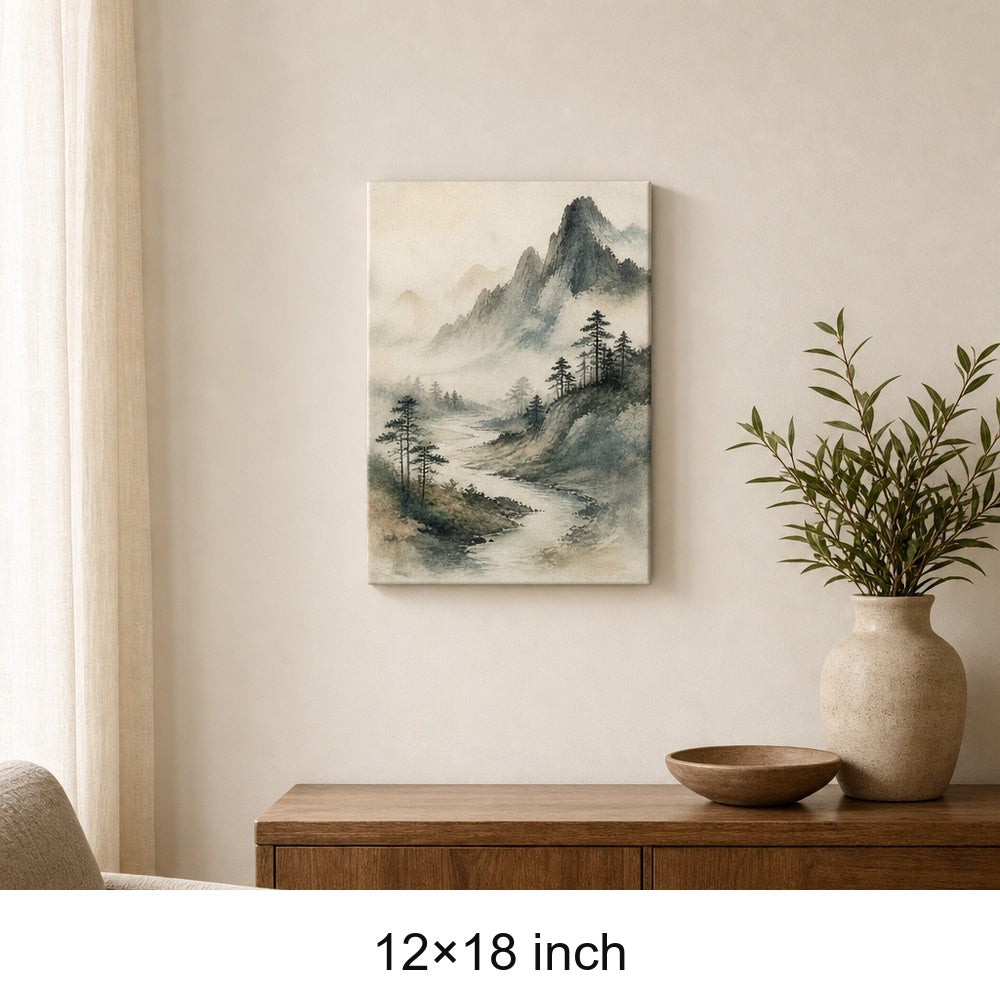Japanese Misty River Zen Canvas Wall Art - 04_sku_12x18_wall