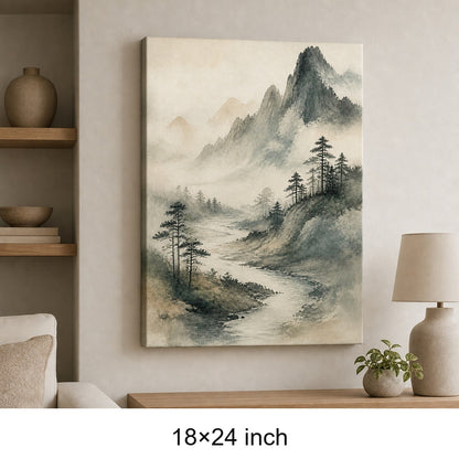 Japanese Misty River Zen Canvas Wall Art - 05_sku_18x24_wall