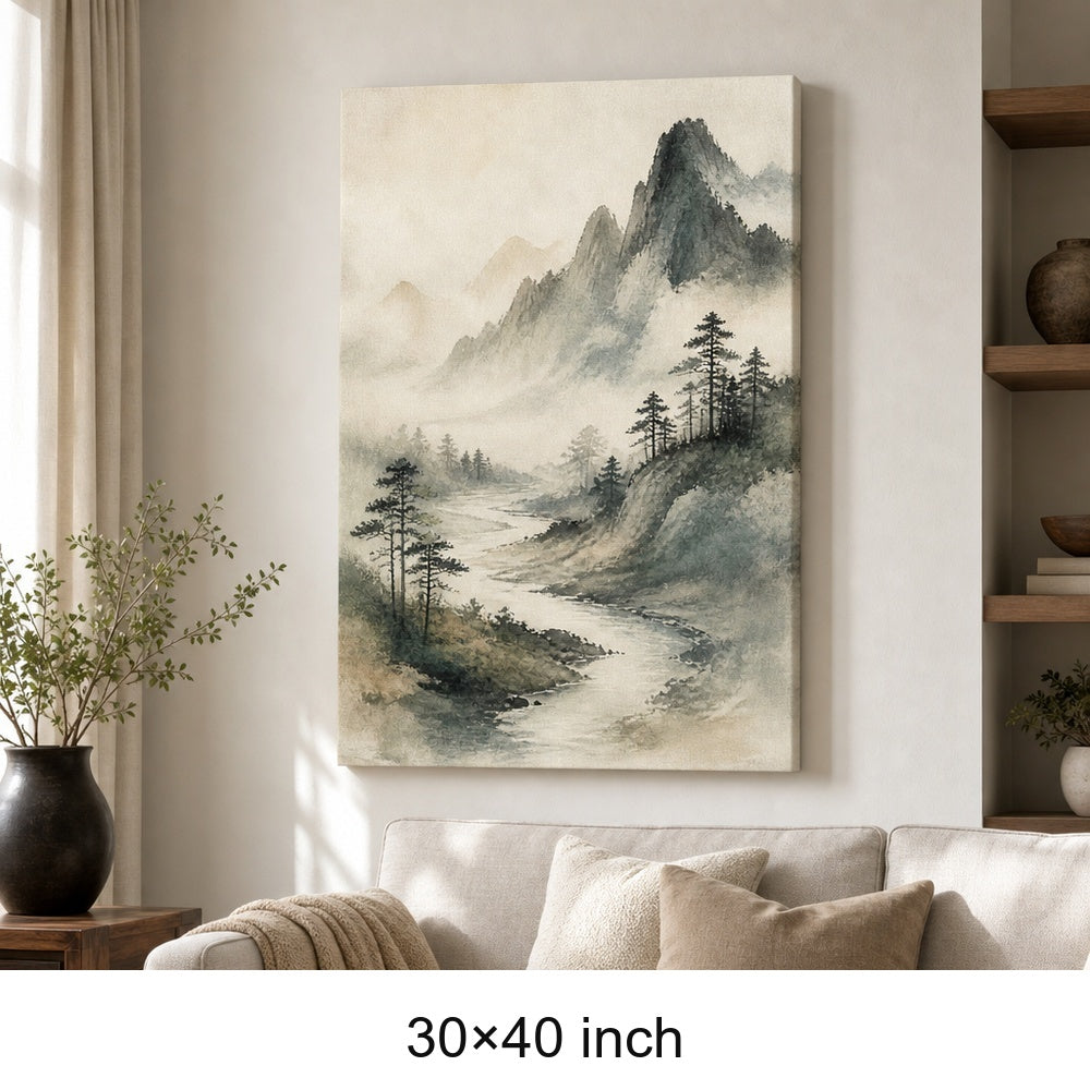 Japanese Misty River Zen Canvas Wall Art - 07_sku_30x40_wall