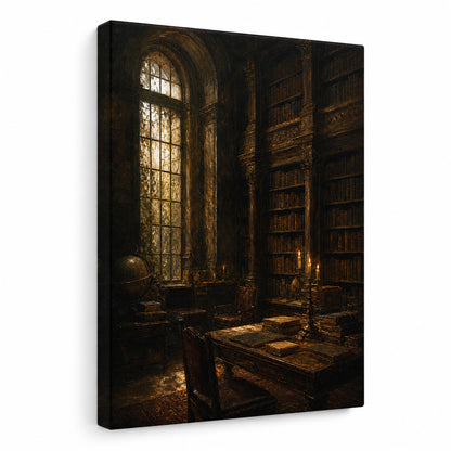 Dark Academia Candlelit Library Canvas Wall Art - 01_main_white_left_wrap