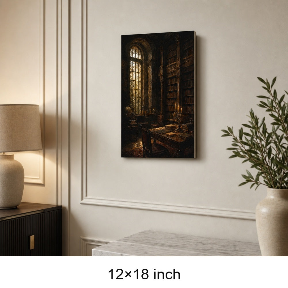 Dark Academia Candlelit Library Canvas Wall Art - 04_sku_12x18_wall