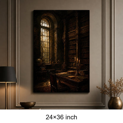 Dark Academia Candlelit Library Canvas Wall Art - 06_sku_24x36_wall