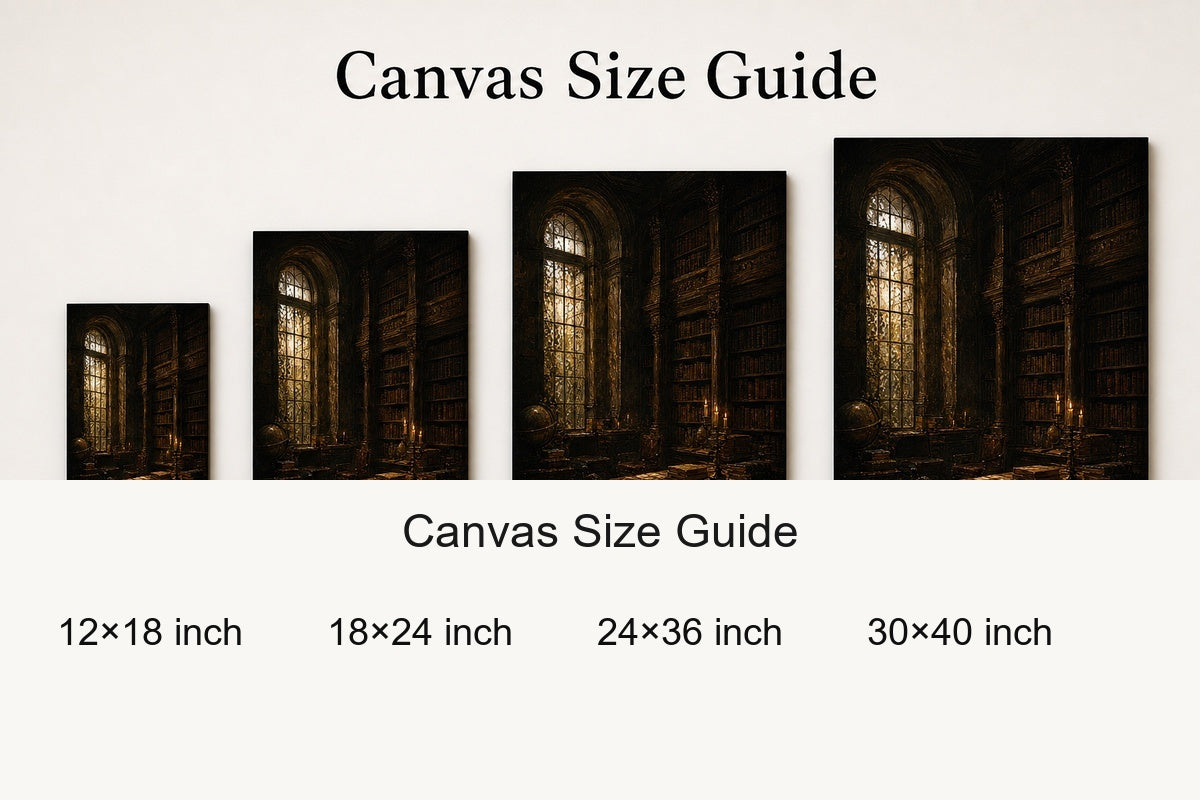 Dark Academia Candlelit Library Canvas Wall Art - 08_size_comparison