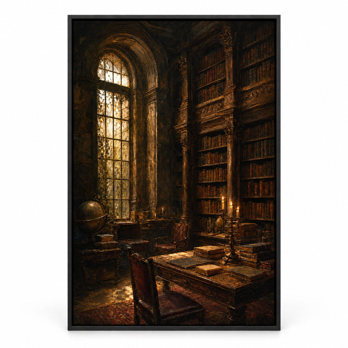 Dark Academia Candlelit Library Canvas Wall Art | black_sku