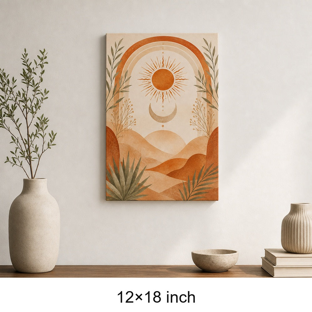 Boho Terracotta Sun Moon Canvas Wall Art - 04_sku_12x18_wall