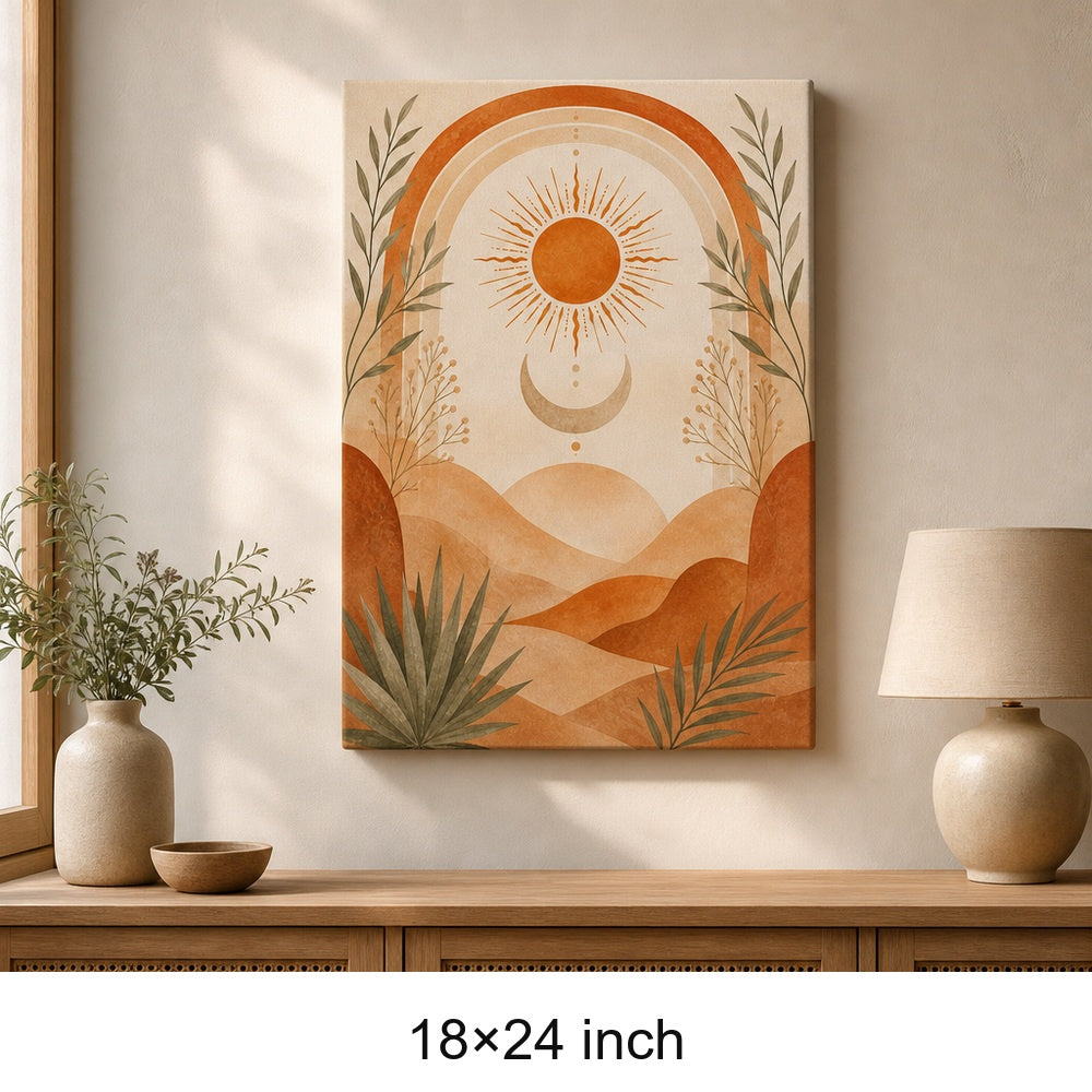 Boho Terracotta Sun Moon Canvas Wall Art - 05_sku_18x24_wall