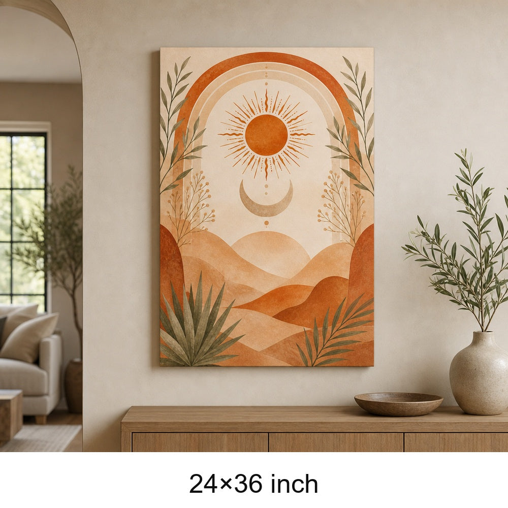 Boho Terracotta Sun Moon Canvas Wall Art - 06_sku_24x36_wall