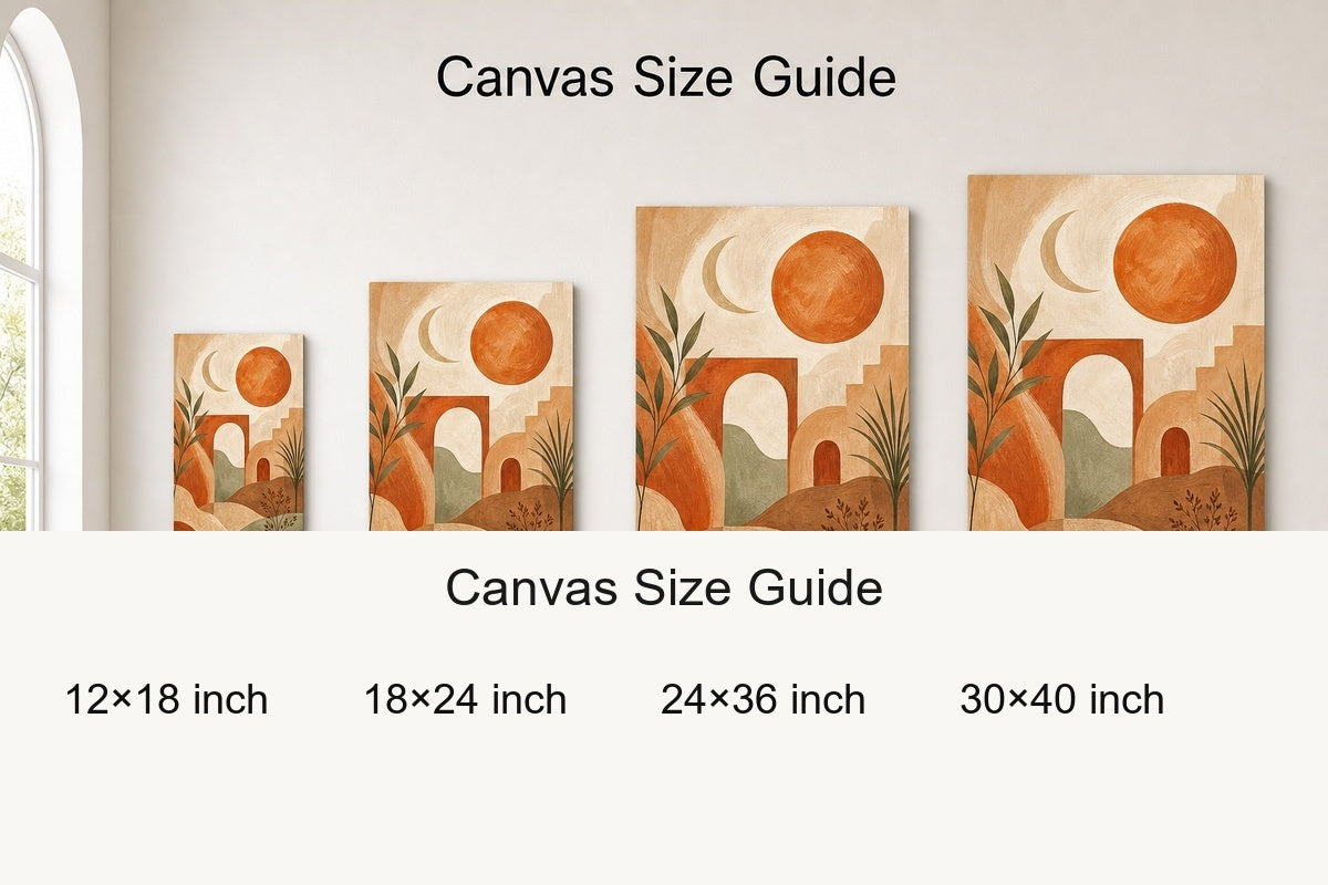 Boho Desert Arch Sun Moon Canvas Wall Art - 08_size_comparison
