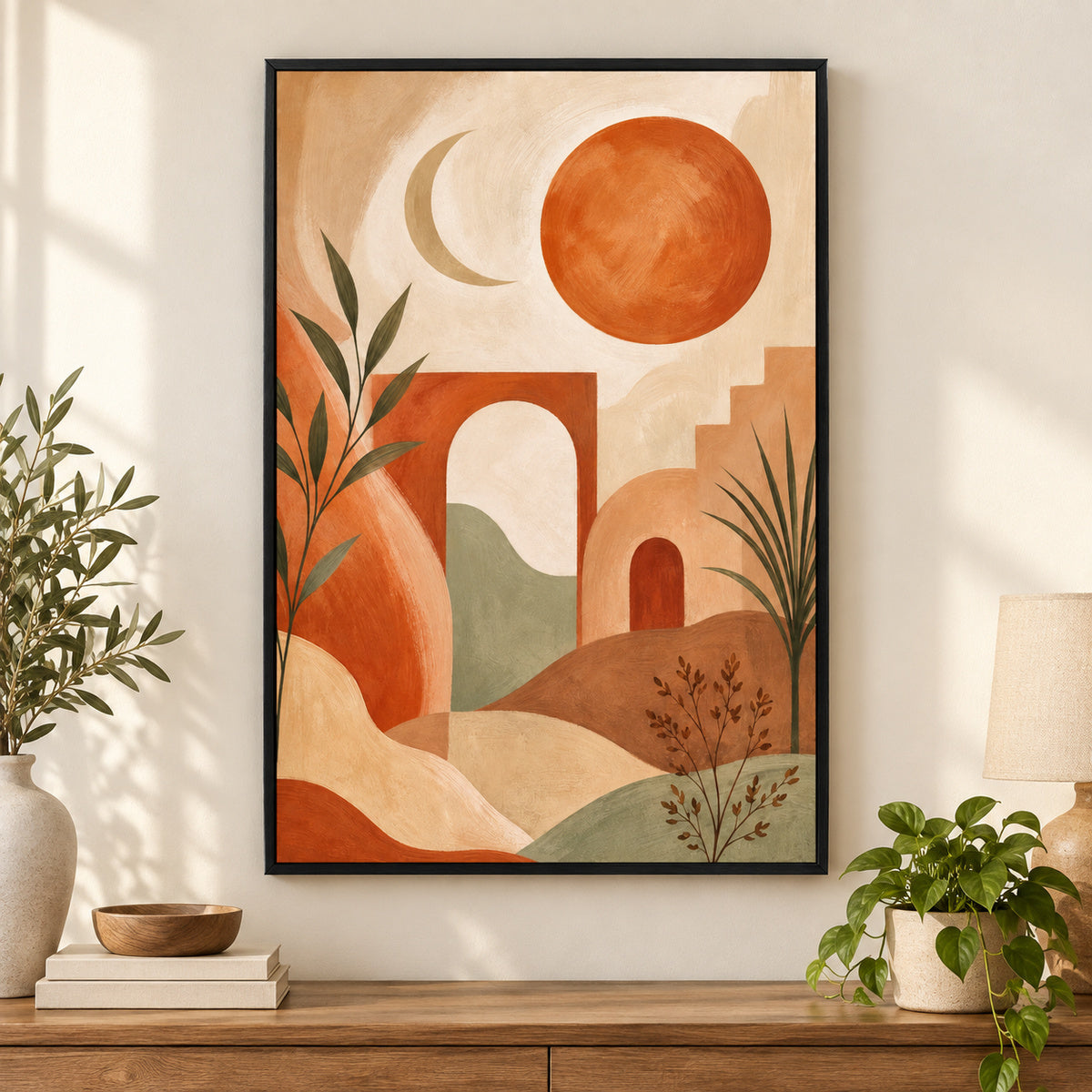Boho Desert Arch Sun Moon Canvas Wall Art | black_independent_close