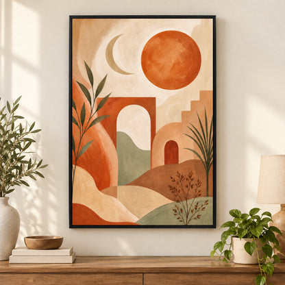 Boho Desert Arch Sun Moon Canvas Wall Art | black_independent_close