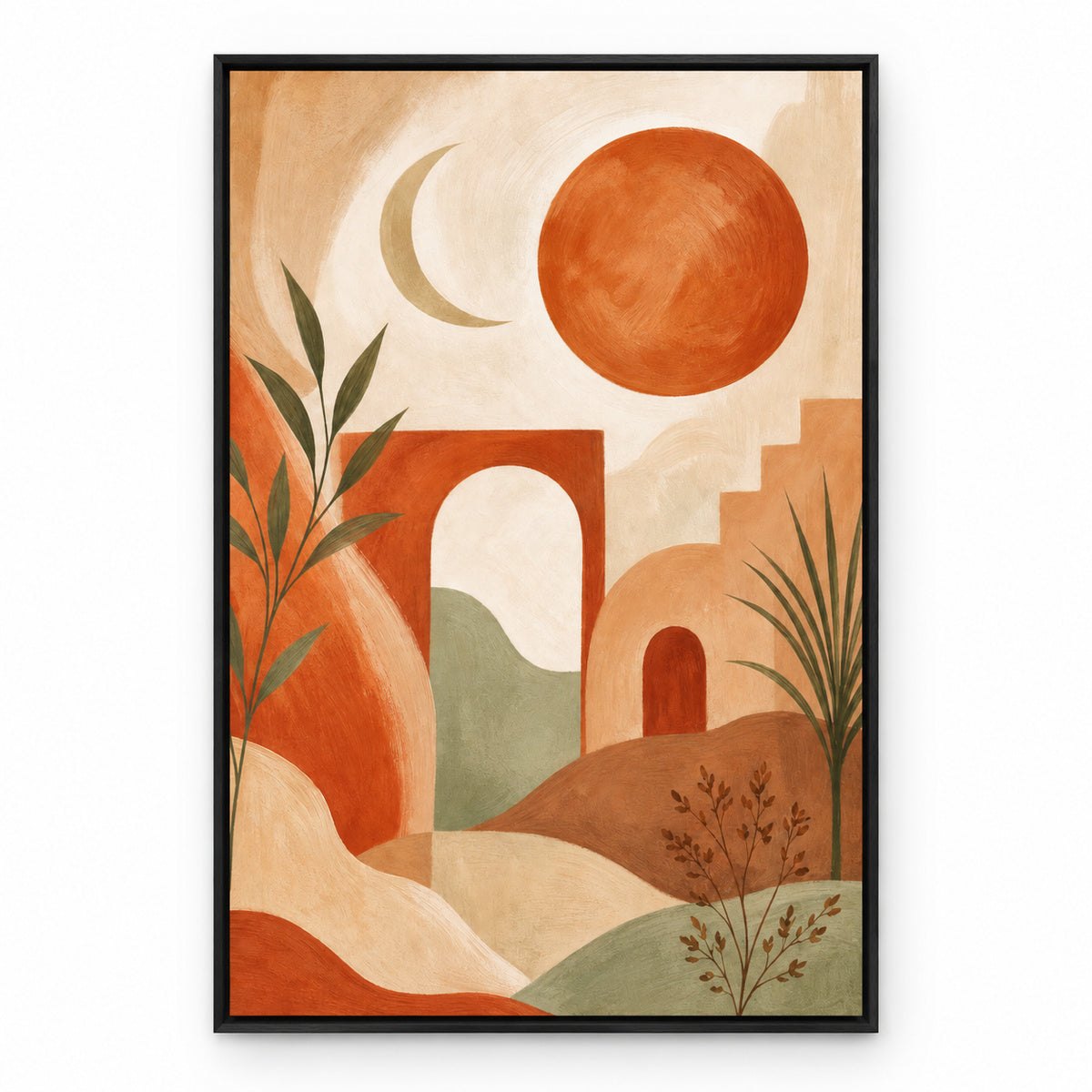 Boho Desert Arch Sun Moon Canvas Wall Art | black_sku