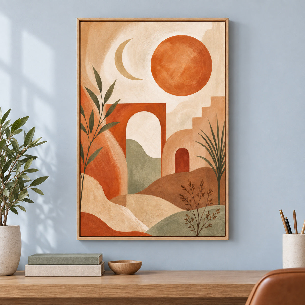 Boho Desert Arch Sun Moon Canvas Wall Art | brown_independent_close
