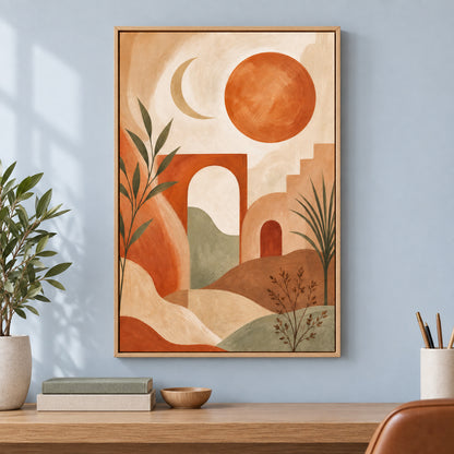 Boho Desert Arch Sun Moon Canvas Wall Art | brown_independent_close