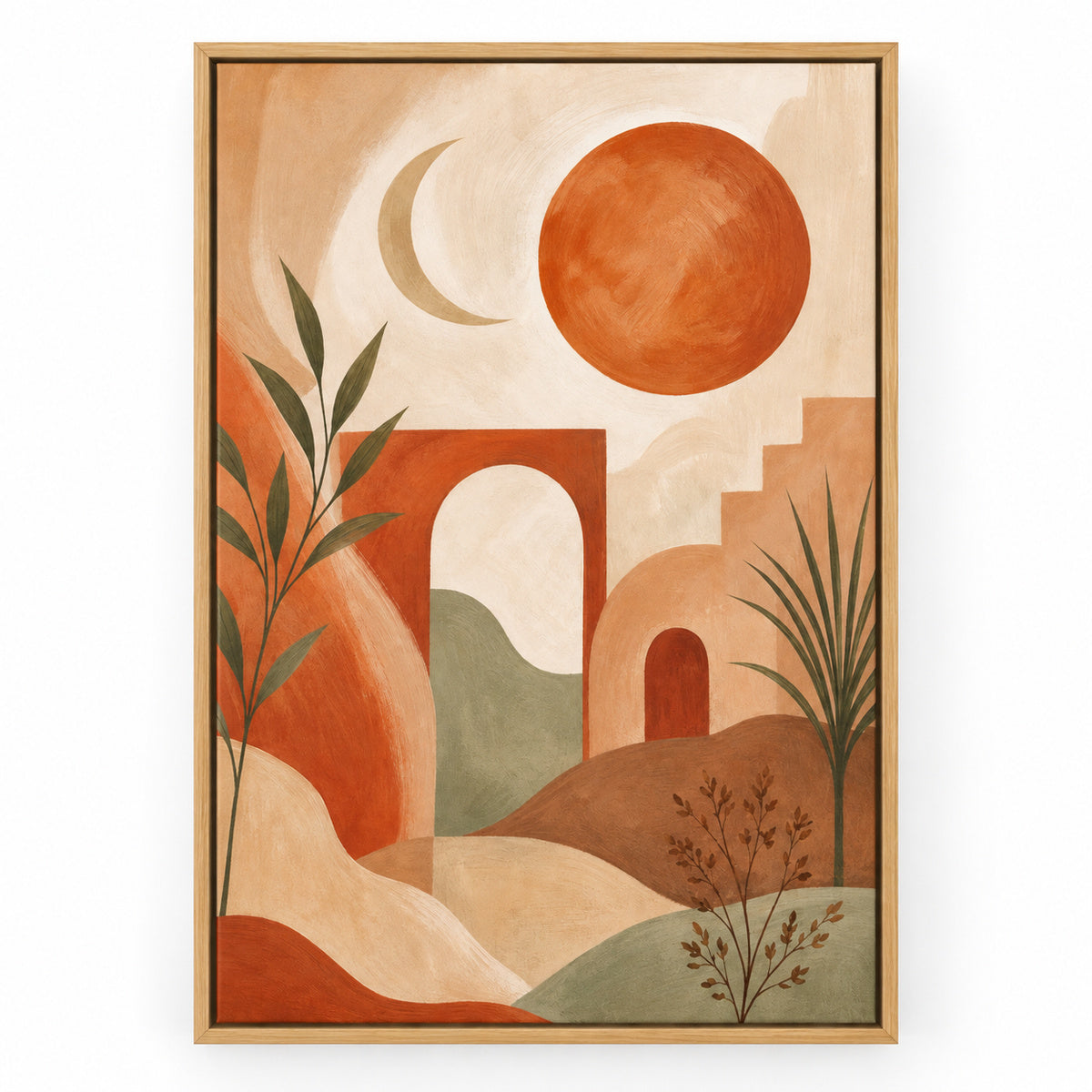 Boho Desert Arch Sun Moon Canvas Wall Art | brown_sku