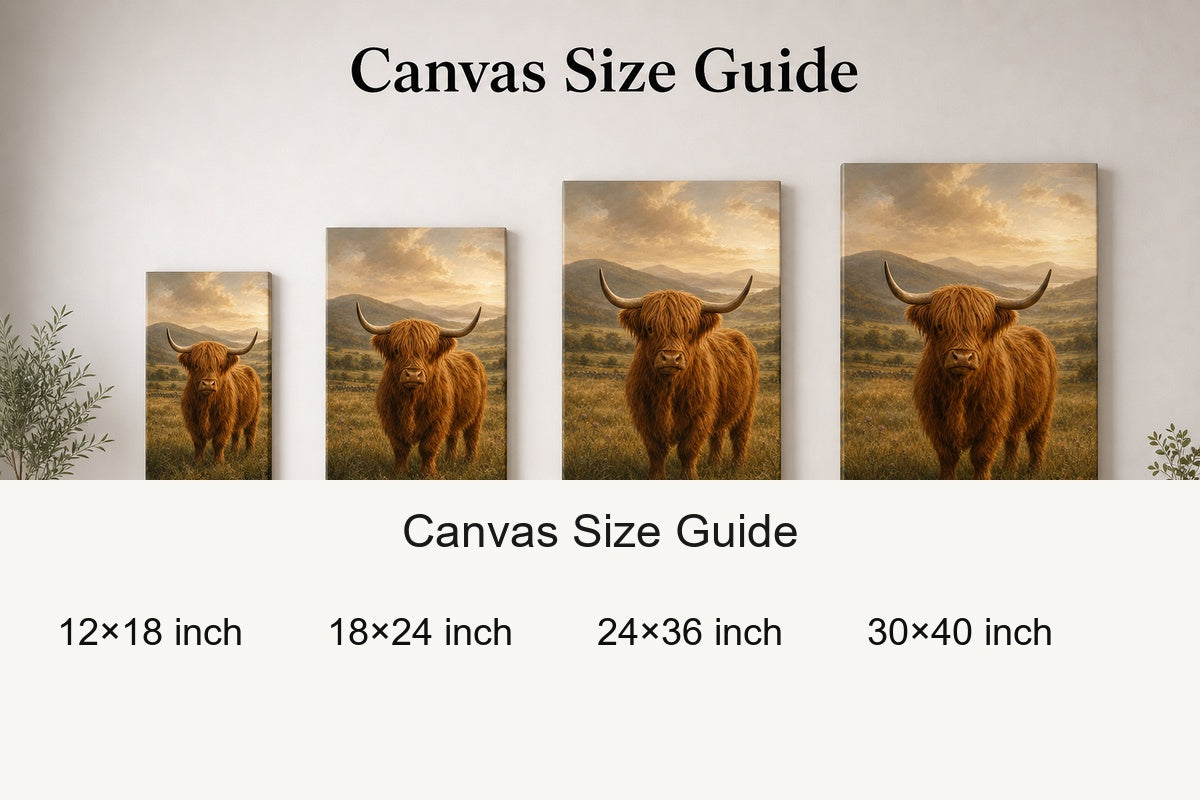 Highland Cow Farmhouse Canvas Wall Art - 08_size_comparison
