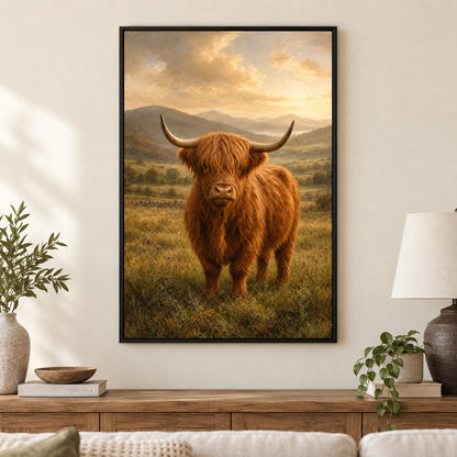 Highland Cow Farmhouse Canvas Wall Art | black_independent_close