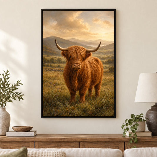 Highland Cow Farmhouse Canvas Wall Art | black_independent_close