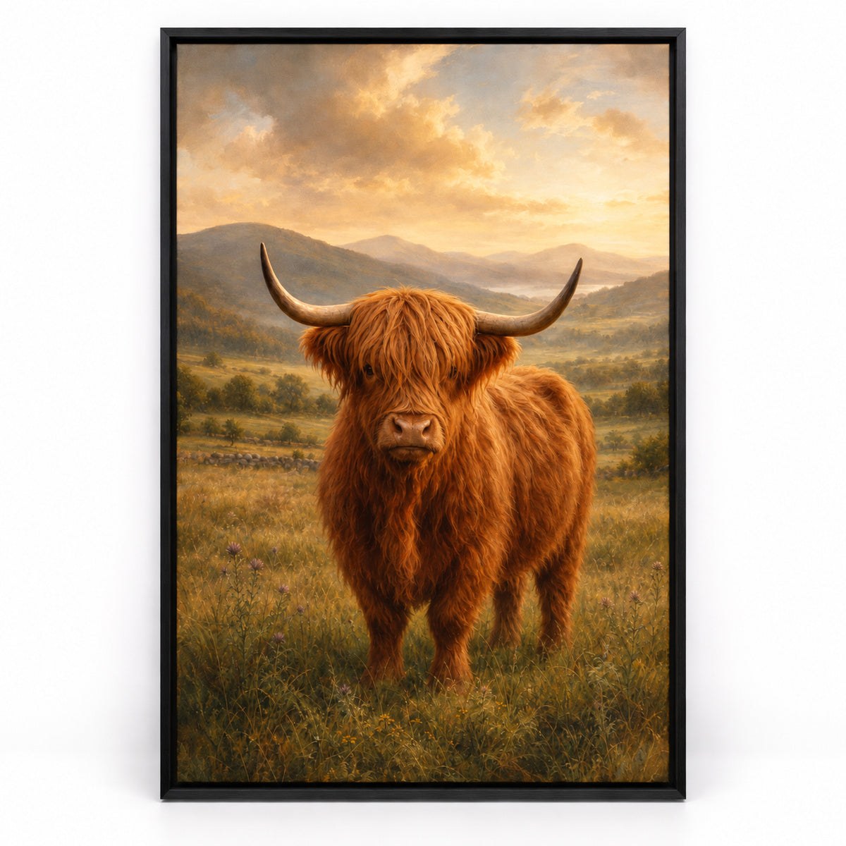 Highland Cow Farmhouse Canvas Wall Art | black_sku