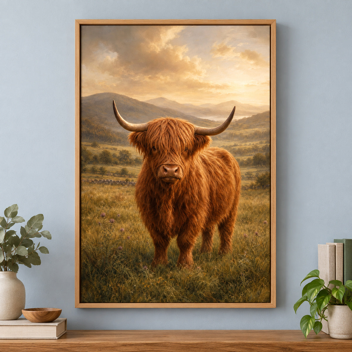 Highland Cow Farmhouse Canvas Wall Art | brown_independent_close