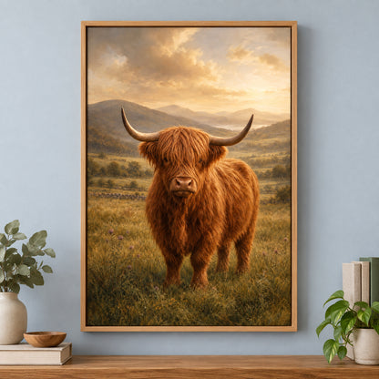 Highland Cow Farmhouse Canvas Wall Art | brown_independent_close